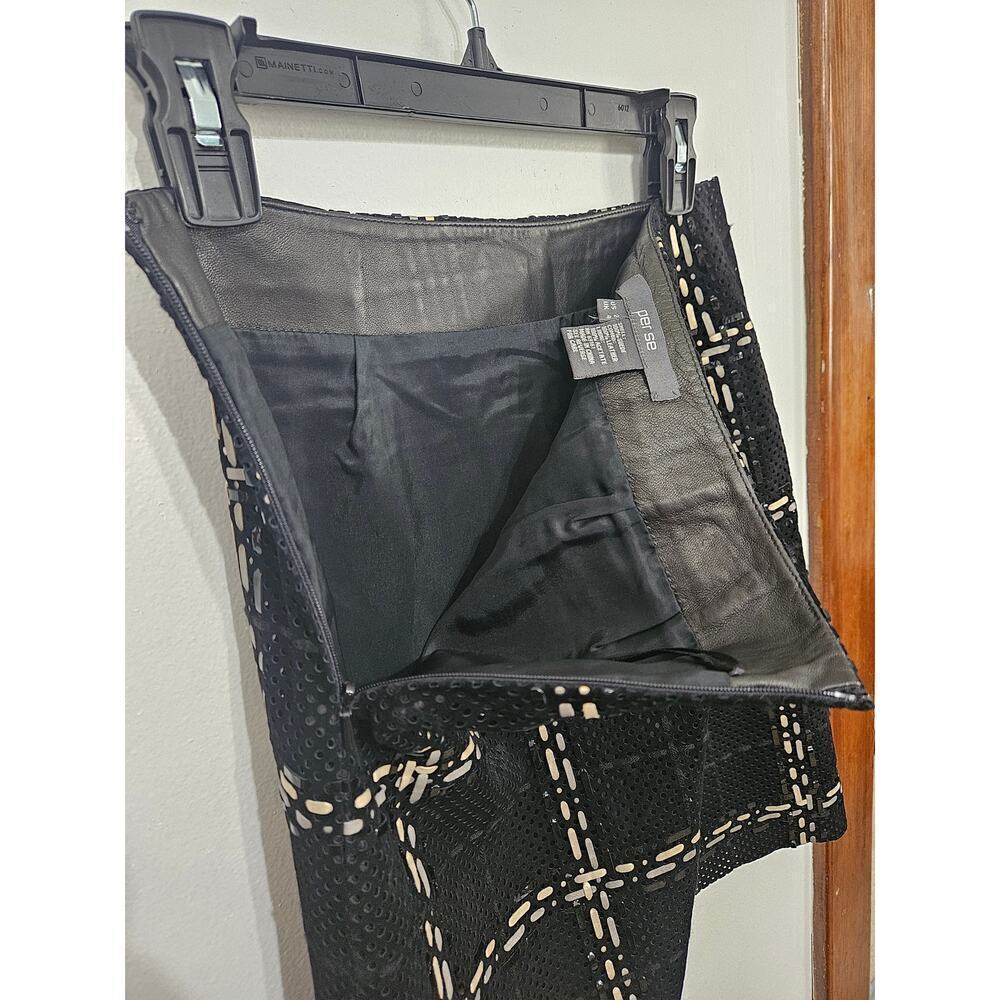 Per Se Leather Suede Perforated Plaid Black High Waist Knee Length Skirt Sz 2 XS - Picture 6 of 7